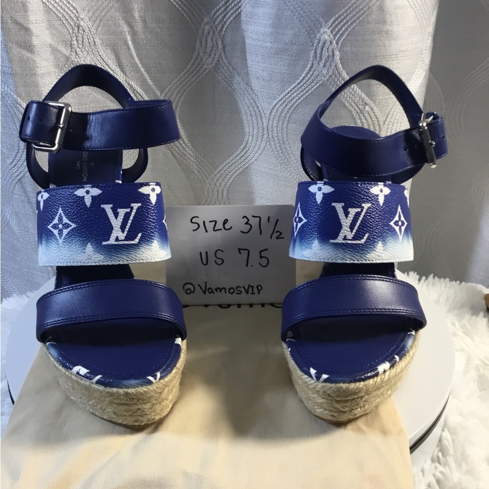 Louis Vuitton Navy Blue Monogram Espadrille Platform Sandals - Picture 2 of 13